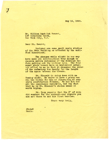 Letter from Julia Morgan to William Randolph Hearst, May 12, 1922