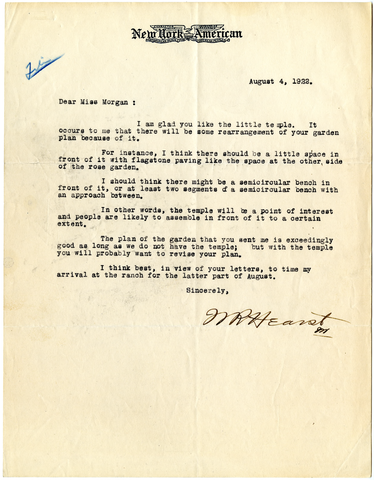 Letter from William Randolph Hearst to Julia Morgan, August 4, 1922
