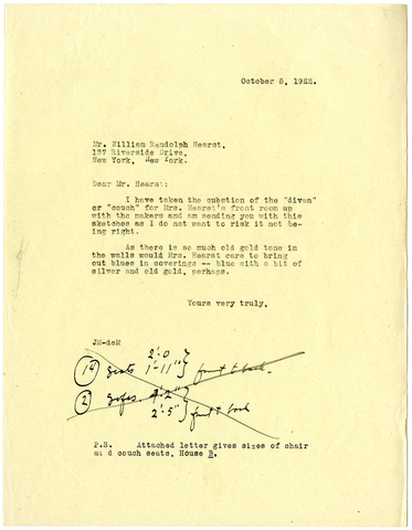 Letter from Julia Morgan to William Randolph Hearst, October 5, 1922