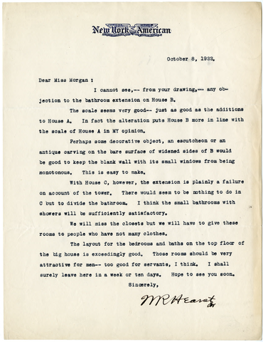 Letter from William Randolph Hearst to Julia Morgan, October 8, 1922