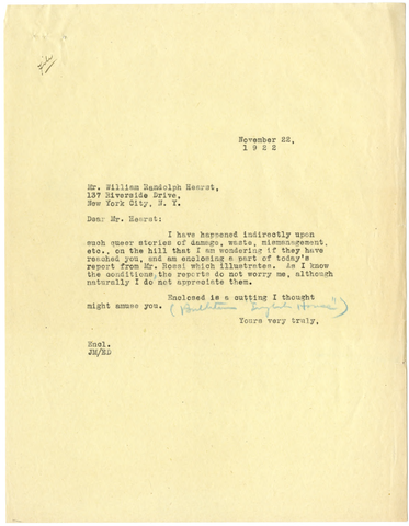 Letter from Julia Morgan to William Randolph Hearst, November 22, 1922