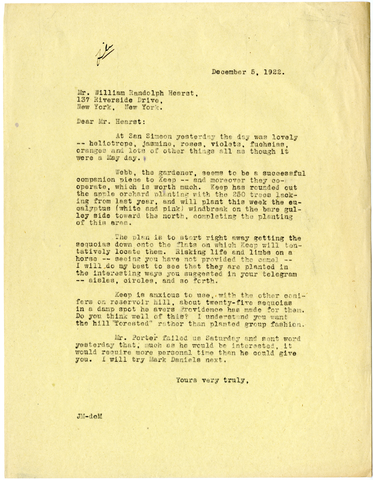 Letter from Julia Morgan to William Randolph Hearst, December 5, 1922