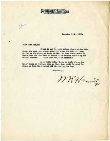 Letter from William Randolph Hearst to Julia Morgan, December 11, 1922