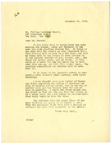 Letter from Julia Morgan to William Randolph Hearst, December 12, 1922