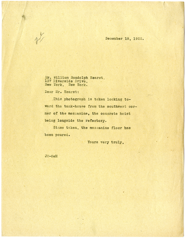 Letter from Julia Morgan to William Randolph Hearst, December 18, 1922