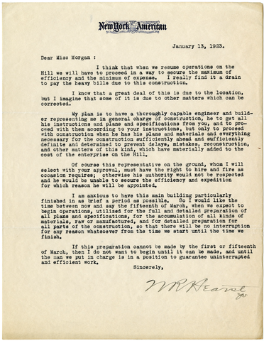 Letter from William Randolph Hearst to Julia Morgan, January 13, 1923