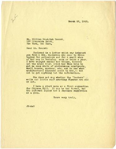 Letter from Julia Morgan to William Randolph Hearst, March 25, 1923