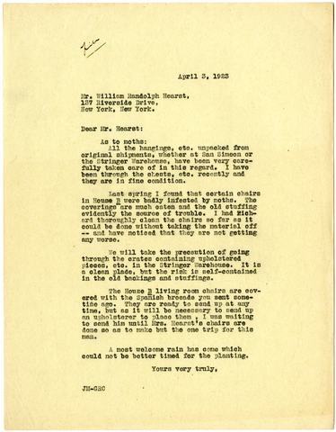 Letter from Julia Morgan to William Randolph Hearst, April 3, 1923