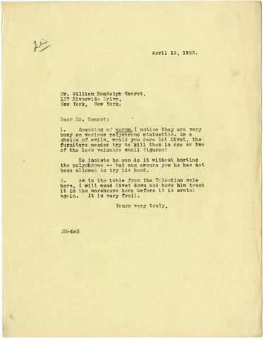 Letter from Julia Morgan to William Randolph Hearst, April 12, 1923
