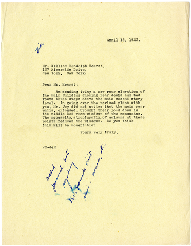 Letter from Julia Morgan to William Randolph Hearst, April 15, 1923