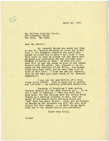 Letter from Julia Morgan to William Randolph Hearst, April 23, 1923
