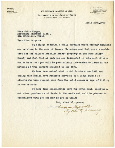 Letter from George K. Freeman to Julia Morgan, April 25, 1923