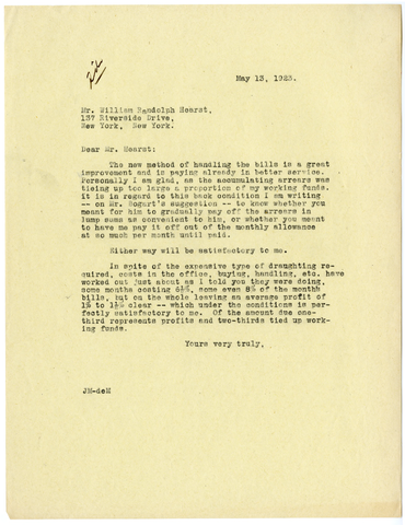 Letter from Julia Morgan to William Randolph Hearst, May 13, 1923
