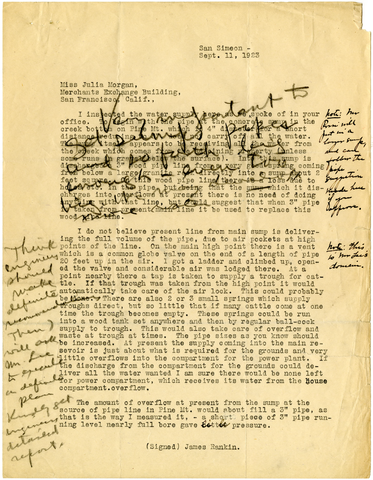 Letter from James Rankin to Julia Morgan, September 11, 1923