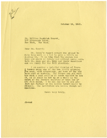 Letter from Julia Morgan to William Randolph Hearst, October 18, 1923