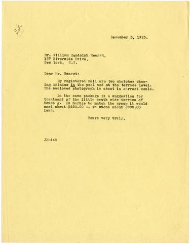 Letter from Julia Morgan to William Randolph Hearst, December 3, 1923