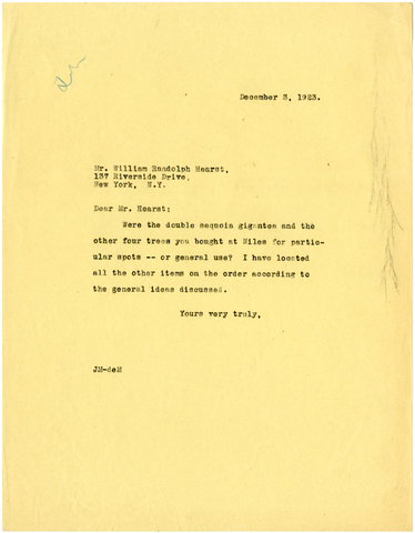 Letter from Julia Morgan to William Randolph Hearst, December 3, 1923