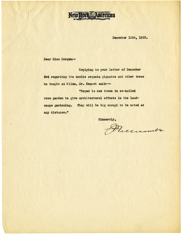 Letter from Joseph Willicombe to Julia Morgan, December 12, 1923