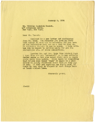 Letter from Julia Morgan to William Randolph Hearst, January 2, 1924