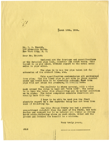 Letter from Julia Morgan to William Randolph Hearst, March 15, 1924