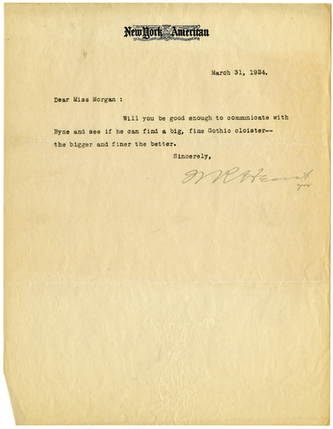 Letter from William Randolph Hearst to Julia Morgan, March 31, 1924