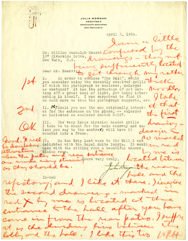 Copy of a Letter from Julia Morgan to William Randolph Hearst, April 2, 1924