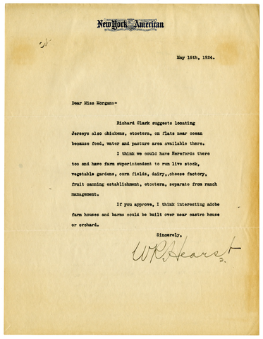 Letter from William Randolph Hearst to Julia Morgan, May 16, 1924