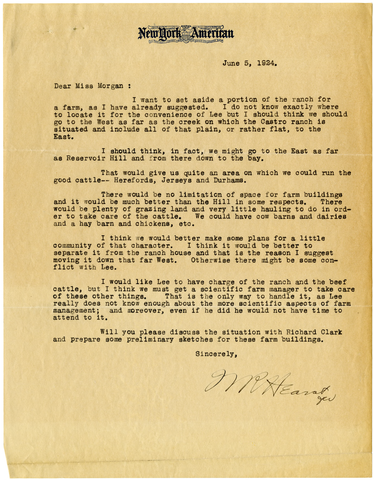 Letter from William Randolph Hearst to Julia Morgan, June 5, 1924