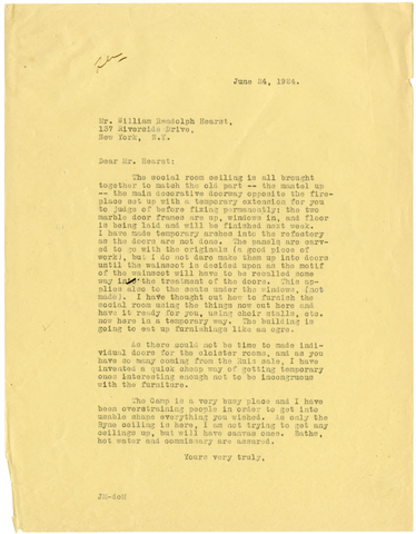 Letter from Julia Morgan to William Randolph Hearst, June 24, 1924