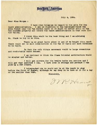 Letter from William Randolph Hearst to Julia Morgan, July 4, 1924