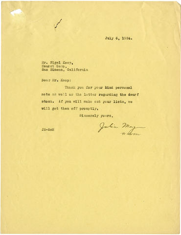 Letter from Julia Morgan to Nigel Keep, July 6, 1924