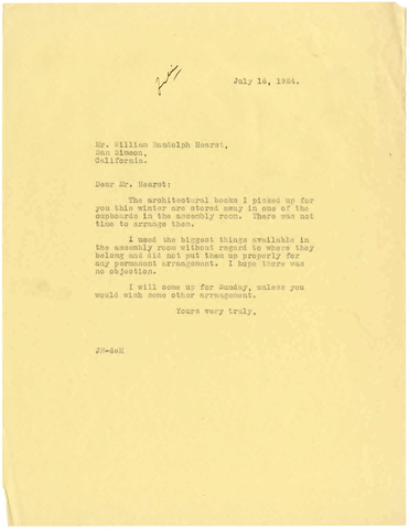 Letter from Julia Morgan to William Randolph Hearst, July 16, 1924