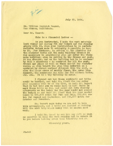 Letter from Julia Morgan to William Randolph Hearst, July 23, 1924