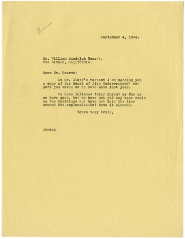 Letter from Julia Morgan to William Randolph Hearst, September 4, 1924