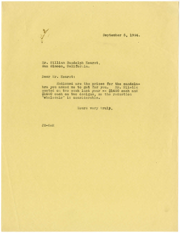 Letter from Julia Morgan to William Randolph Hearst, September 5, 1924