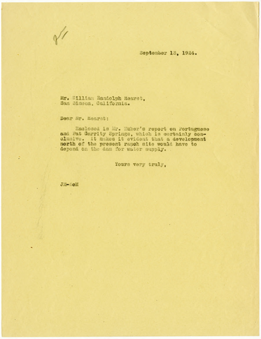 Letter from Julia Morgan to William Randolph Hearst, September 13, 1924
