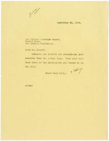 Letter from Julia Morgan to William Randolph Hearst, September 16, 1924