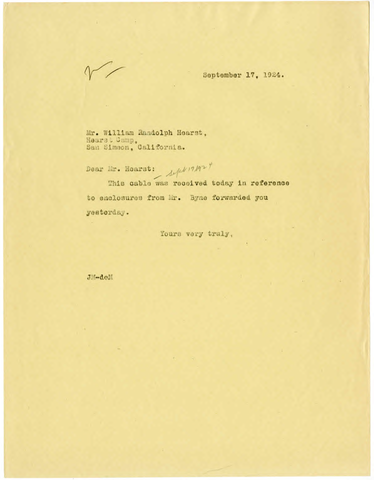 Letter from Julia Morgan to William Randolph Hearst, September 17, 1924