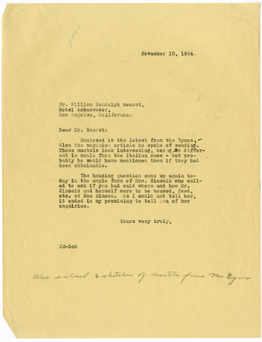Letter from Julia Morgan to William Randolph Hearst, November 10, 1924