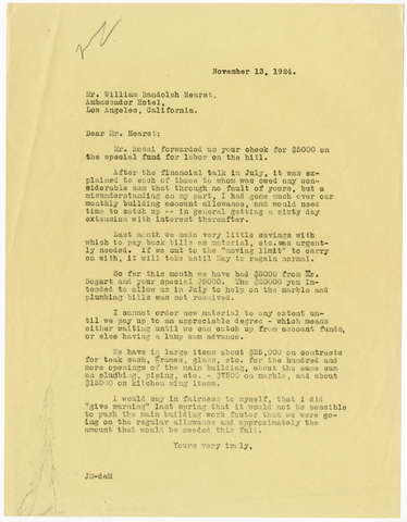 Letter from Julia Morgan to William Randolph Hearst, November 13, 1924