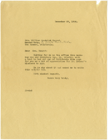 Letter from Julia Morgan to Millicent Hearst, December 29, 1924
