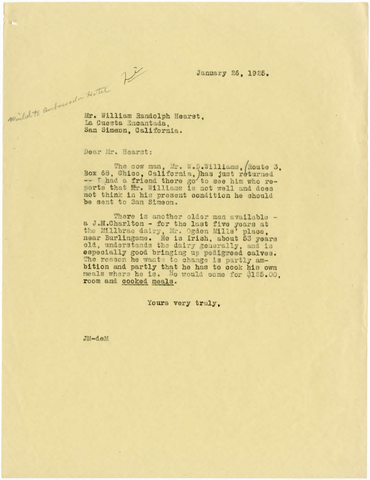 Letter from Julia Morgan to William Randolph Hearst, January 26, 1925