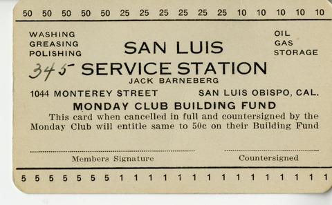 Monday Club Building Fund Card, page 1