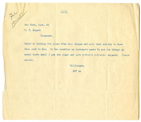 Letter from W.F. Bogart to Julia Morgan, September 29, 1919, page 2