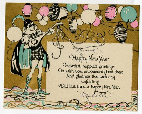 Happy New Year card from Mabelle to Howard Louis, December 1928