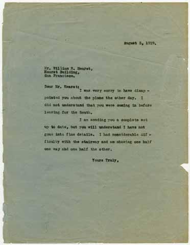 Letter from Julia Morgan to William Randolph Hearst, August 5, 1919
