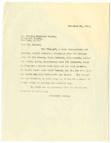 Letter from Julia Morgan to William Randolph Hearst, November 21, 1919