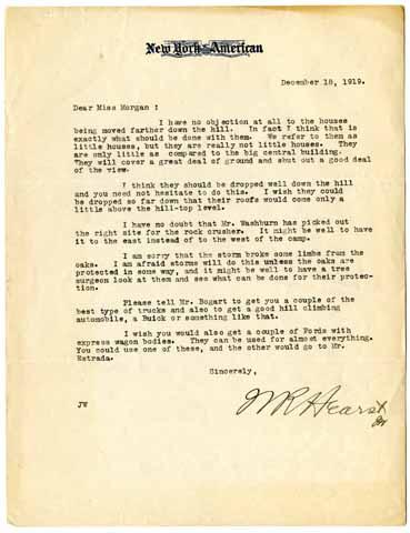 Letter from William Randolph Hearst to Julia Morgan, December 18, 1919
