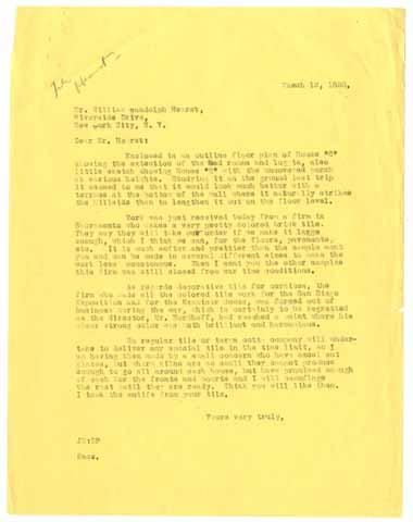 Letter from Julia Morgan to William Randolph Hearst, March 12, 1920