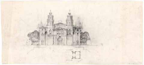 [Pencil sketch of Casa Grande front elevation, with small detail below]